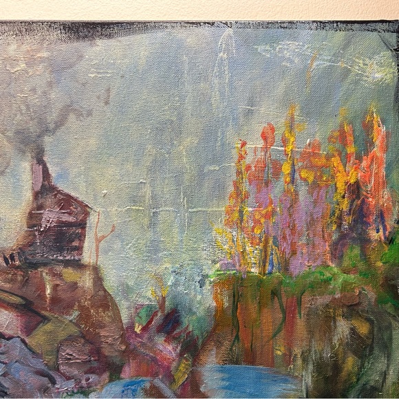 Original artwork oil and acrylic paint on canvas fantasy landscape 24x30” signed - Picture 5 of 5